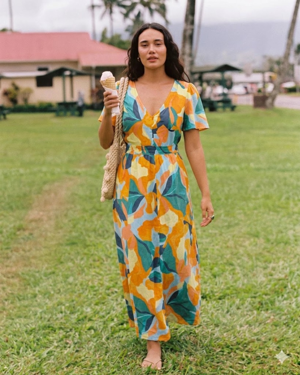 Abel the Label Maximalist Abstract Colorblock Smocked Maxi Dress Small
